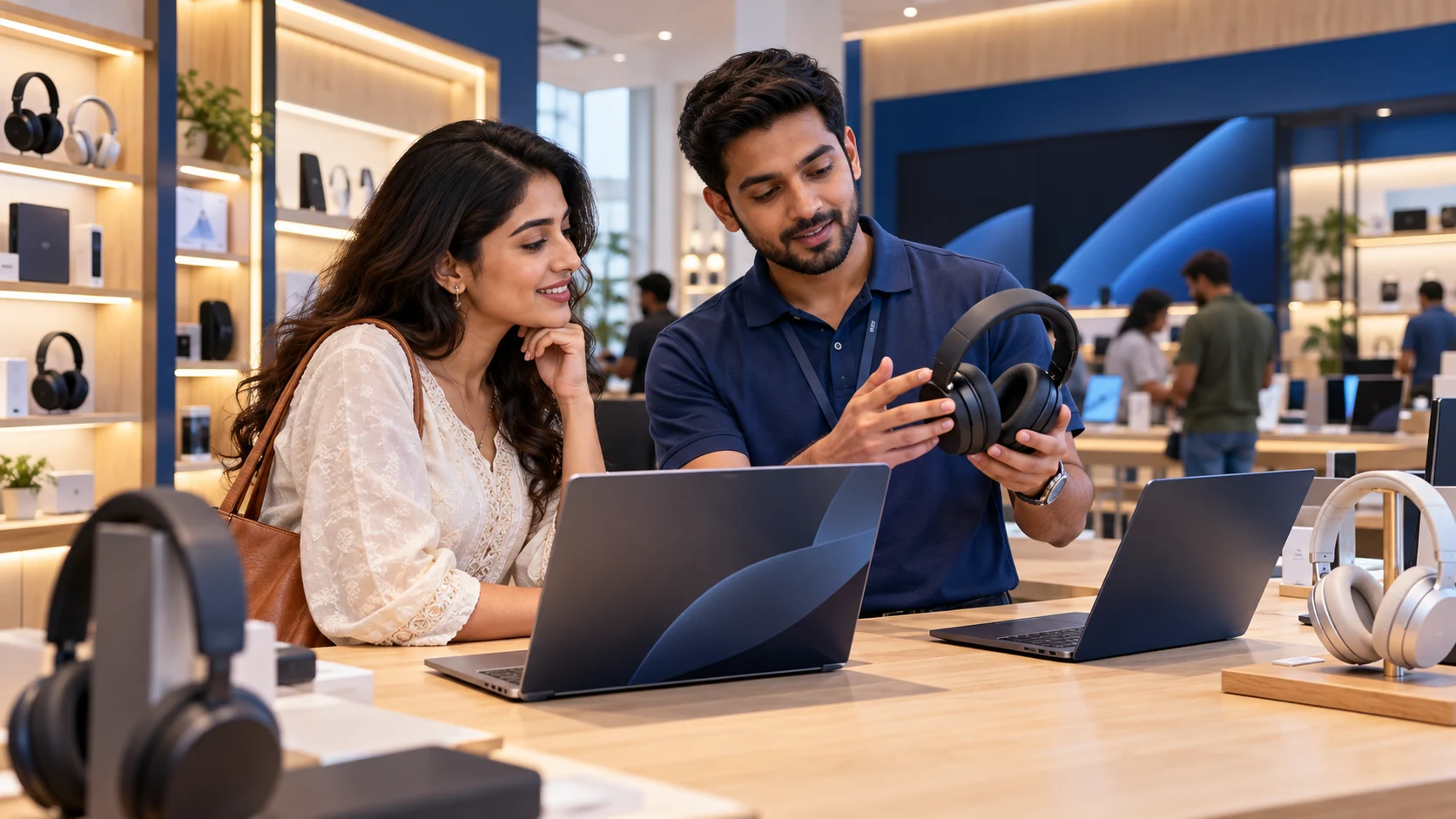 Illustrative a shopper comparing consumer electronics