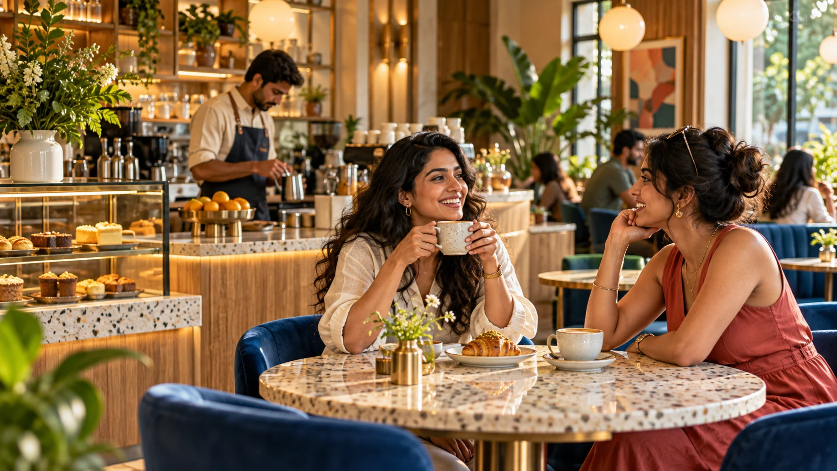 Illustrative guests enjoying a cafe visit