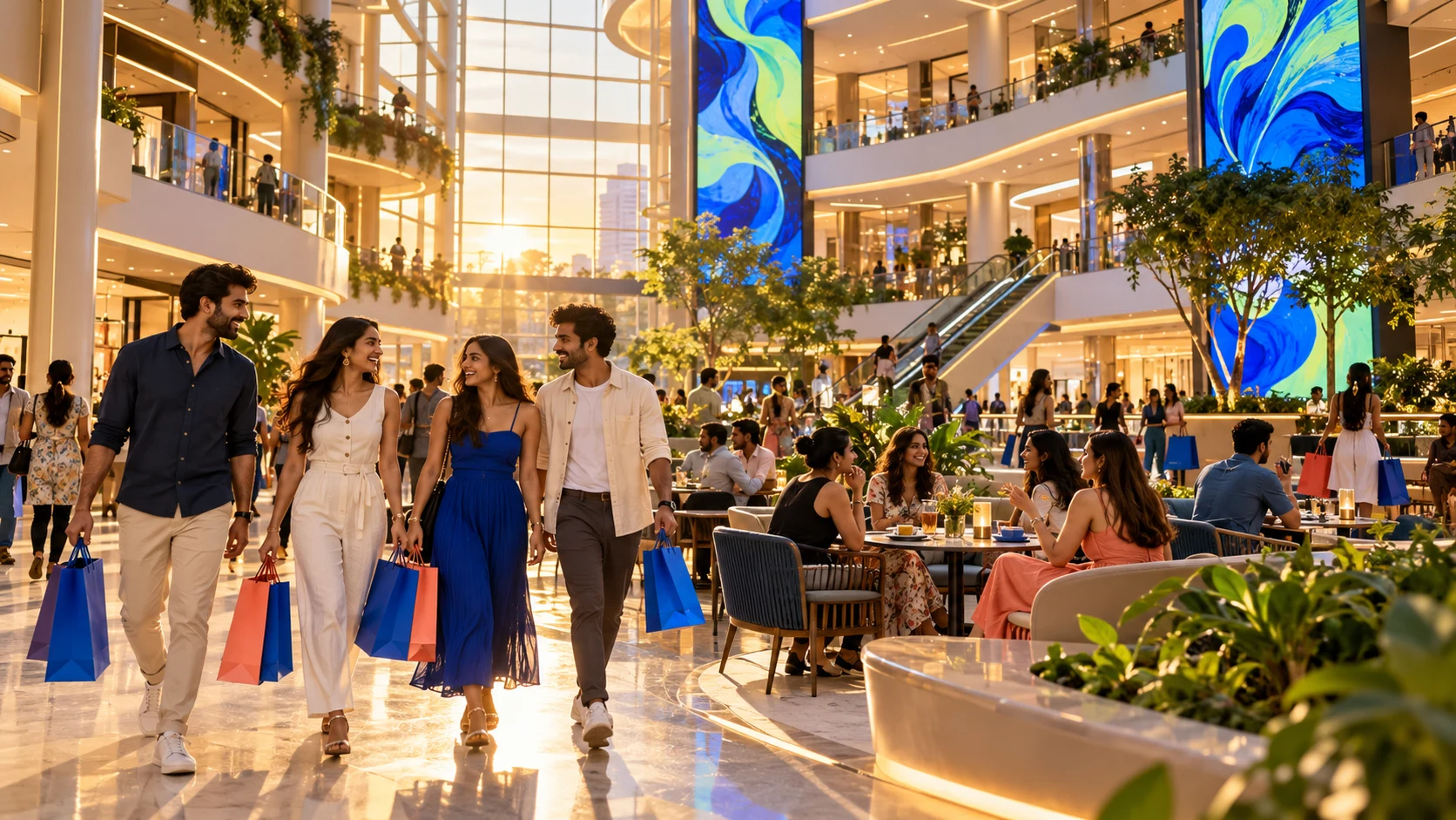 Illustrative mall visitors and retail experiences