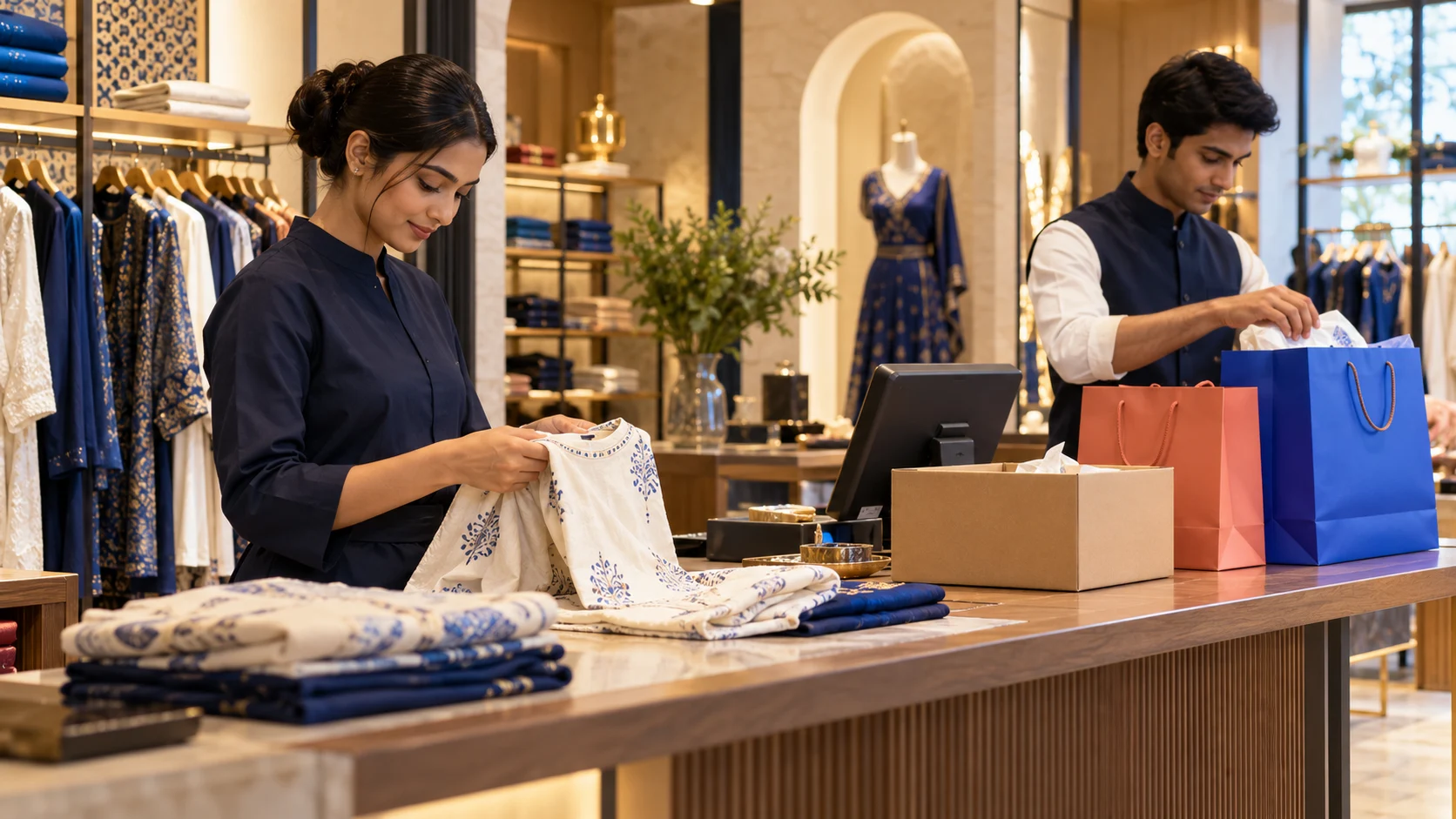 Illustrative a retail team preparing store and online purchases